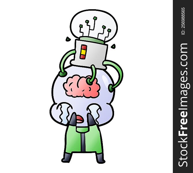 cartoon big brain alien crying with brain interface. cartoon big brain alien crying with brain interface