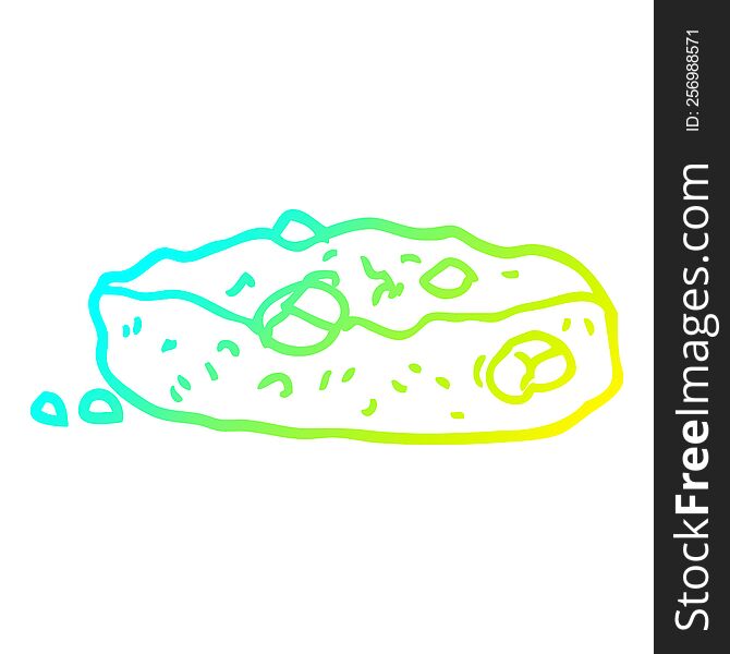 cold gradient line drawing of a cartoon choclate chip cookie