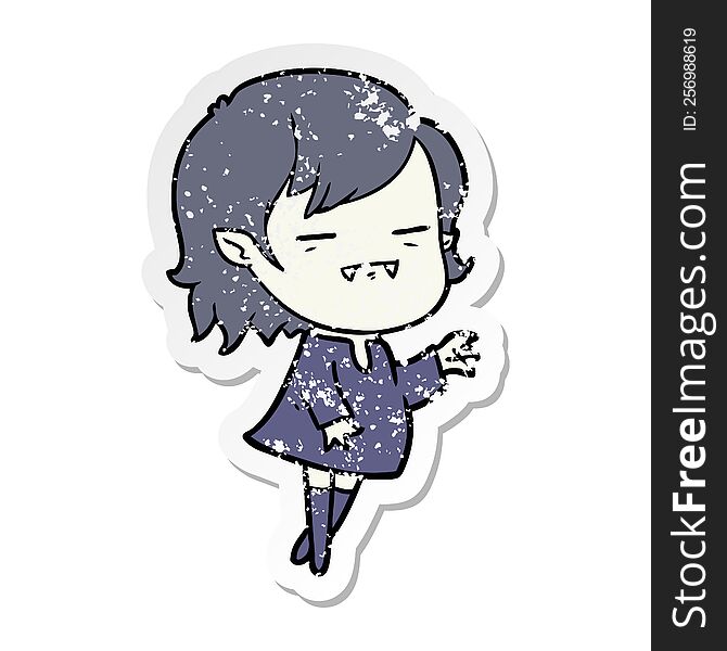distressed sticker of a cartoon undead vampire girl reaching out