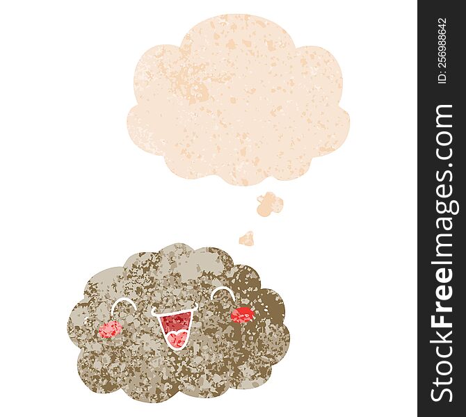 Happy Cartoon Cloud And Thought Bubble In Retro Textured Style
