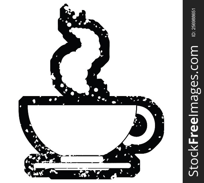 Distressed effect vector icon illustration of a hot cup of coffee. Distressed effect vector icon illustration of a hot cup of coffee