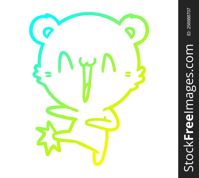 cold gradient line drawing of a happy bear kicking cartoon