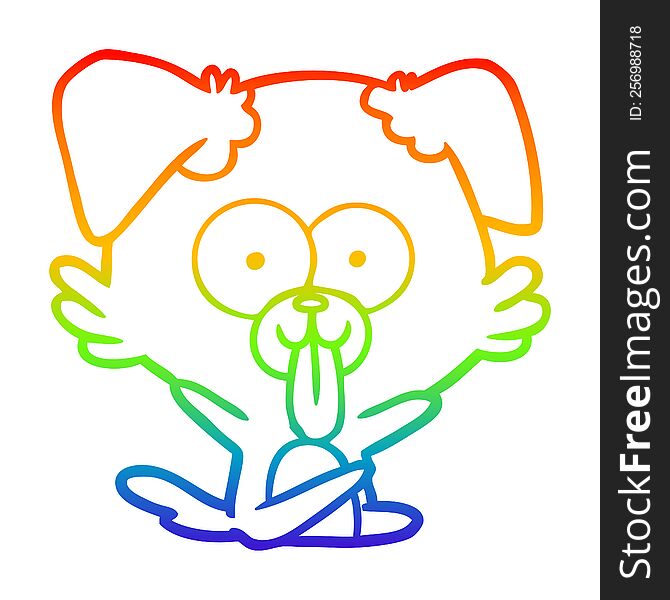 rainbow gradient line drawing of a cartoon dog with tongue sticking out