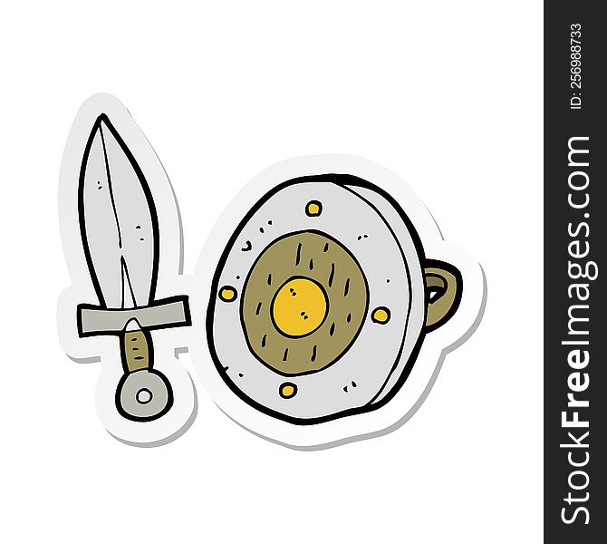 sticker of a cartoon sword and shield