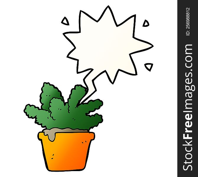 Cartoon House Plant And Speech Bubble In Smooth Gradient Style