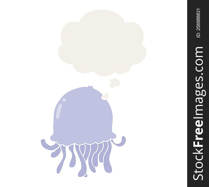 Cartoon Jellyfish And Thought Bubble In Retro Style