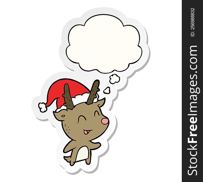 Cartoon Christmas Reindeer And Thought Bubble As A Printed Sticker