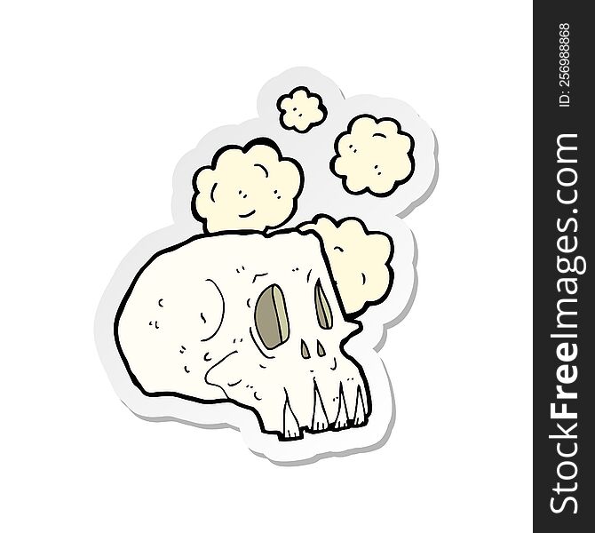 sticker of a cartoon dusty old skull