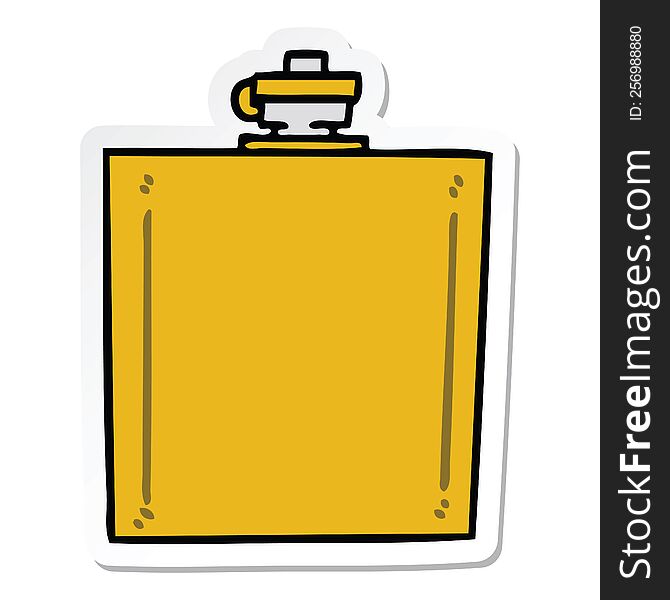 Sticker Of A Quirky Hand Drawn Cartoon Hip Flask