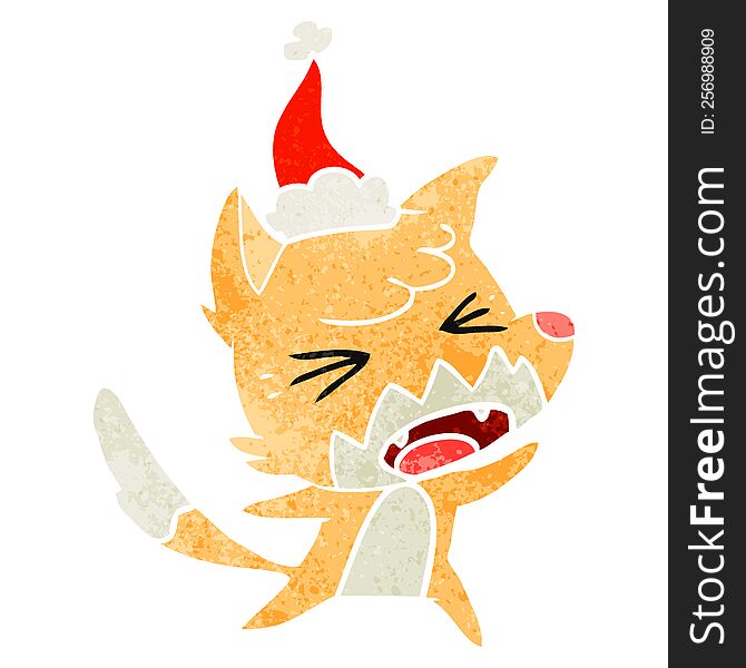 Angry Retro Cartoon Of A Fox Wearing Santa Hat