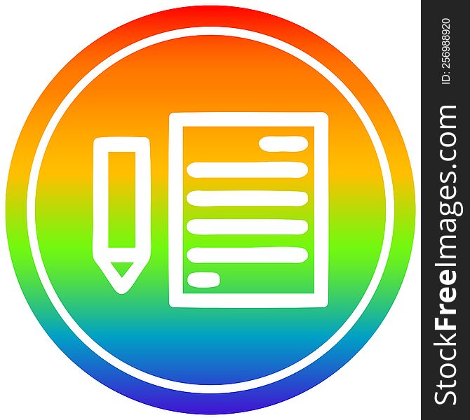 Document And Pencil Circular In Rainbow Spectrum