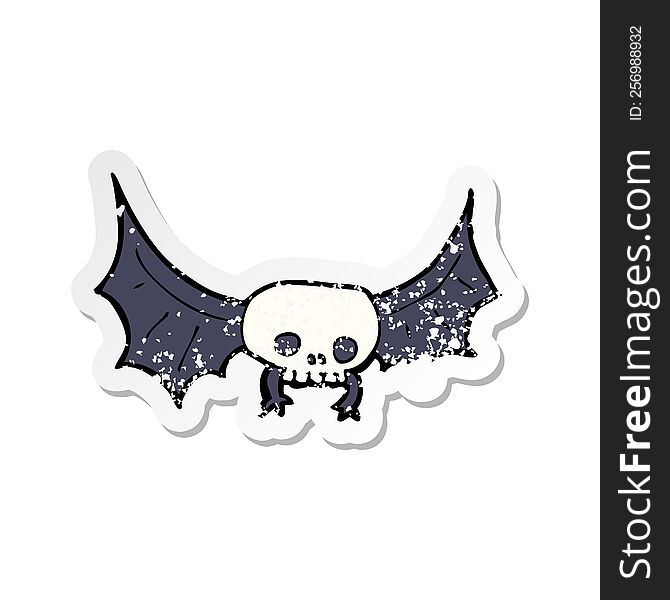 Retro Distressed Sticker Of A Cartoon Spooky Skull Bat