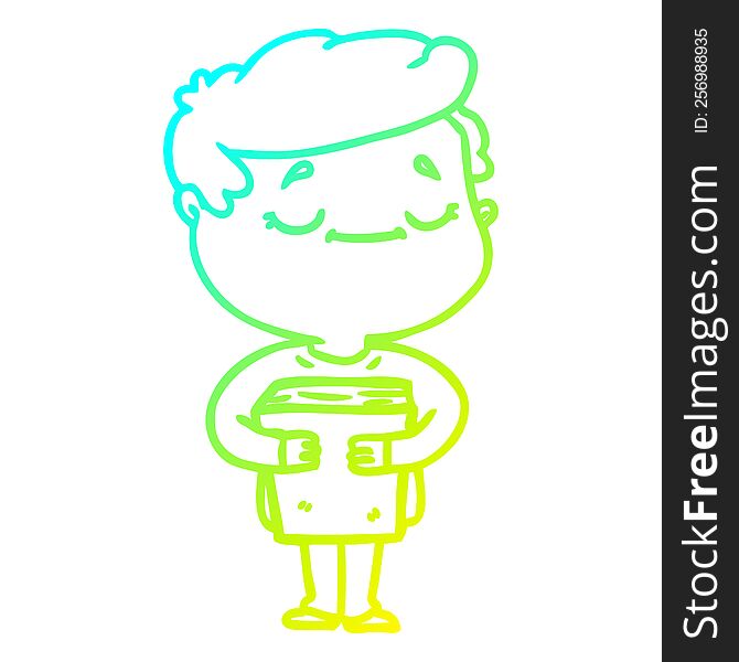 cold gradient line drawing of a cartoon peaceful man carrying book