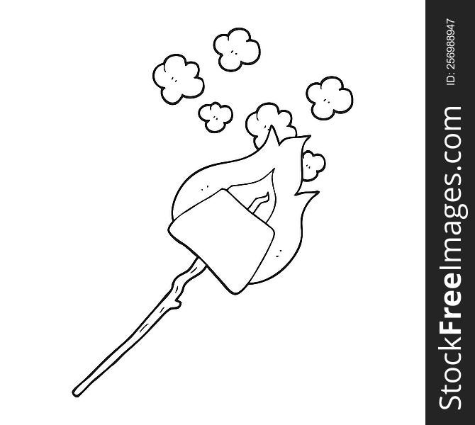 freehand drawn black and white cartoon marshmallow on stick