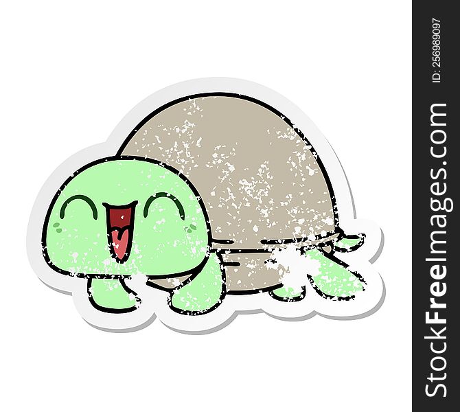 Distressed Sticker Of A Quirky Hand Drawn Cartoon Turtle