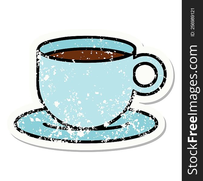 Traditional Distressed Sticker Tattoo Of A Cup Of Coffee