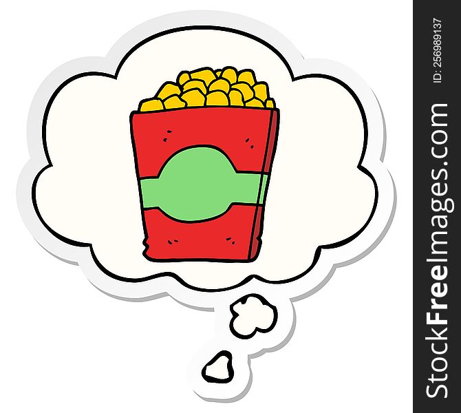 cartoon popcorn and thought bubble as a printed sticker