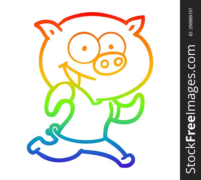 rainbow gradient line drawing cheerful pig exercising cartoon