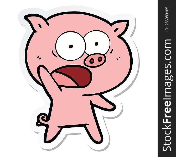 Sticker Of A Cartoon Pig Shouting