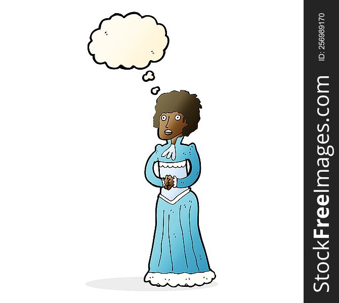 cartoon shocked victorian woman with thought bubble