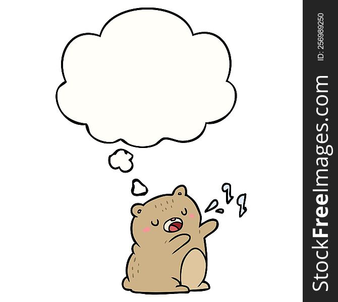 Cartoon Singing Bear And Thought Bubble