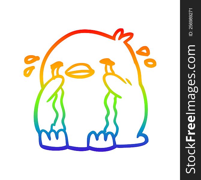 rainbow gradient line drawing of a crying bird
