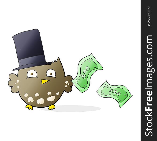 Cartoon Wealthy Little Owl With Top Hat