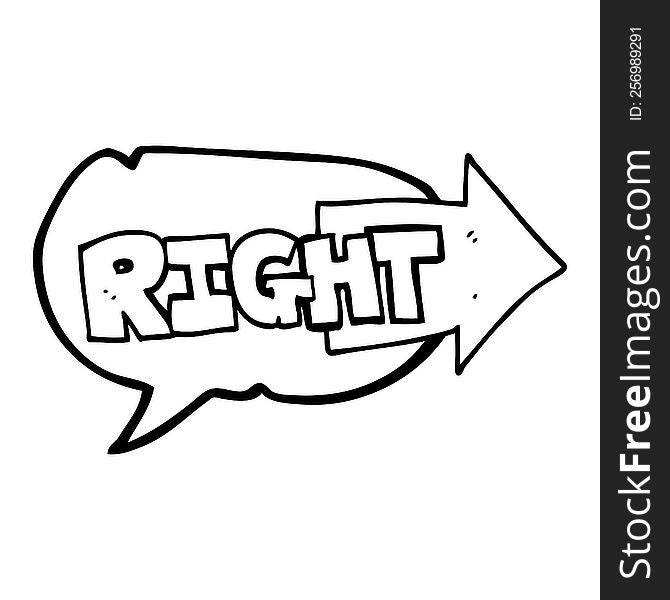 freehand drawn speech bubble cartoon right symbol pointing