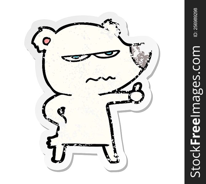 Distressed Sticker Of A Angry Bear Polar Cartoon Giving Thumbs Up