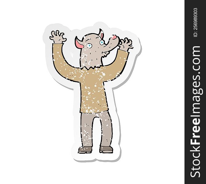 Retro Distressed Sticker Of A Cartoon Happy Werewolf Man