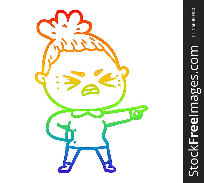 rainbow gradient line drawing of a cartoon angry woman