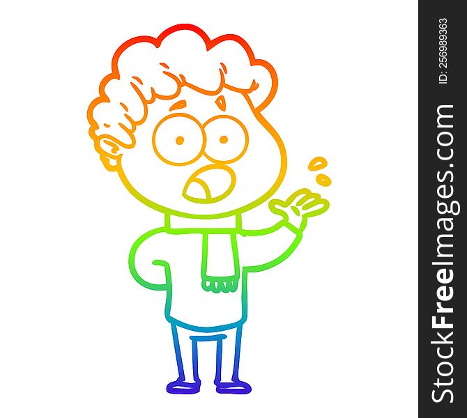 rainbow gradient line drawing of a cartoon man gasping in surprise