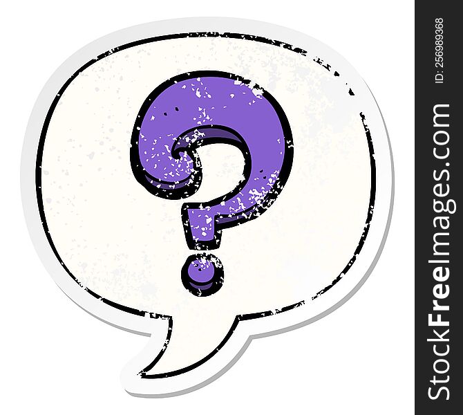 Cartoon Question Mark And Speech Bubble Distressed Sticker