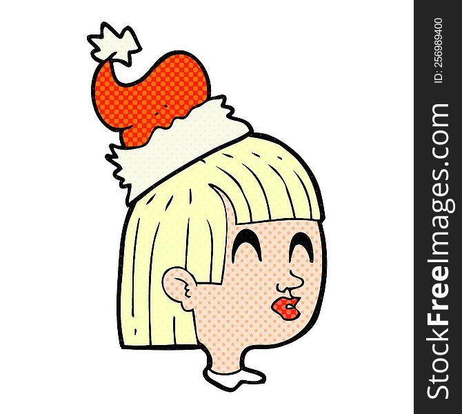 Comic Book Style Cartoon Girl Wearing Santa Hat