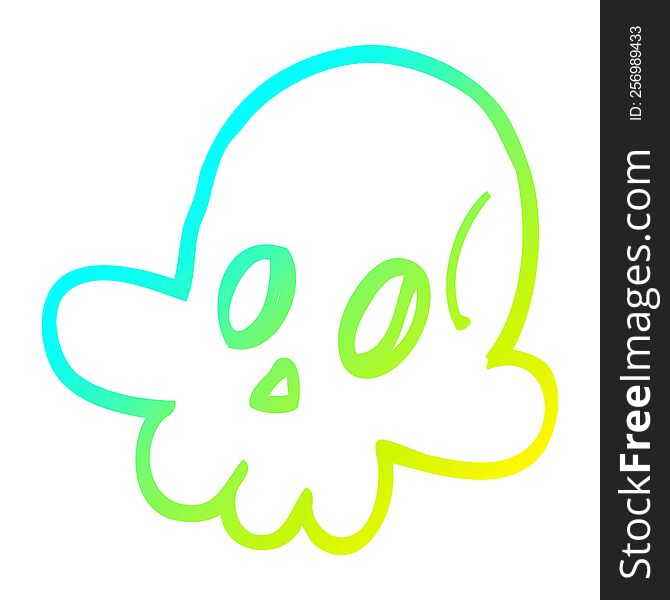 cold gradient line drawing of a cartoon halloween skull