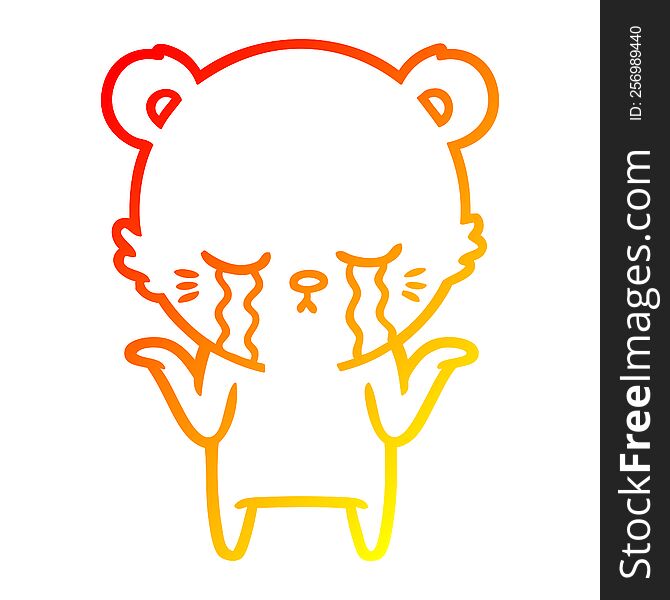 warm gradient line drawing of a crying cartoon polar bear shrugging shoulders