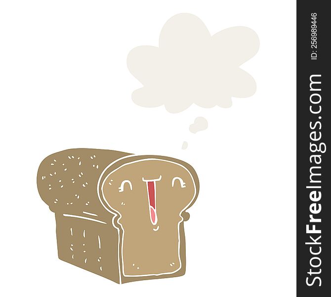 cute cartoon loaf of bread with thought bubble in retro style