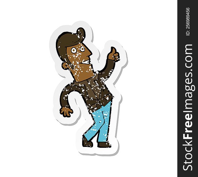 retro distressed sticker of a cartoon man giving thumbs up sign