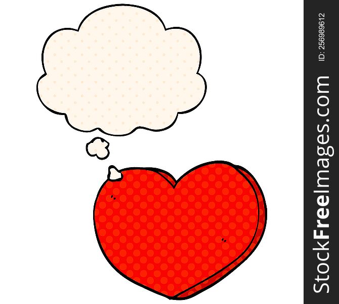 cartoon heart with thought bubble in comic book style