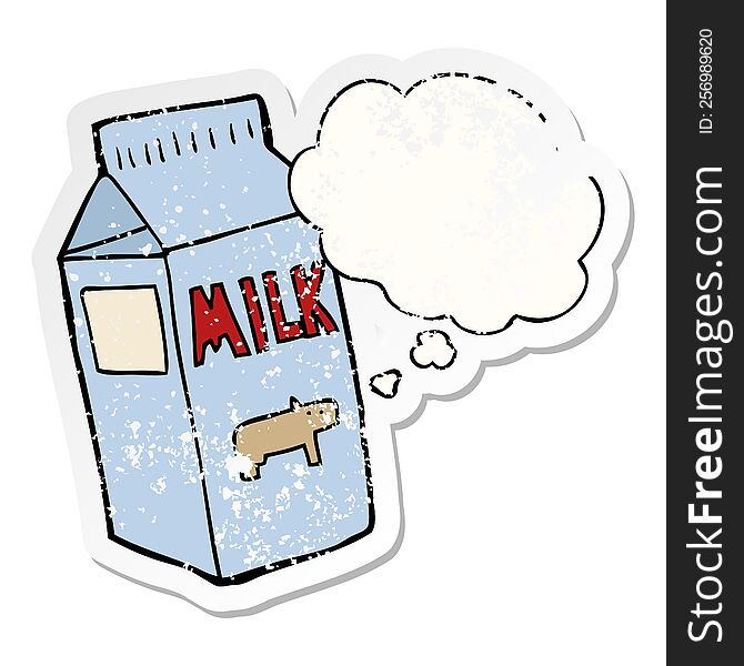 Cartoon Milk Carton And Thought Bubble As A Distressed Worn Sticker