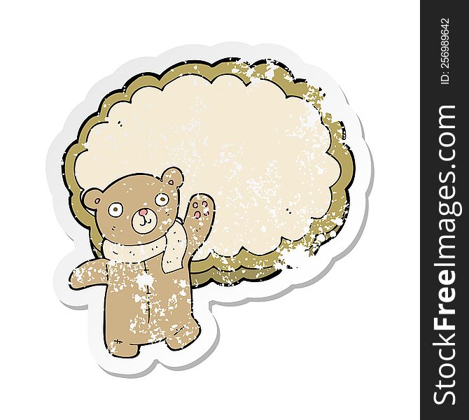 Retro Distressed Sticker Of A Cartoon Bear And Cloud