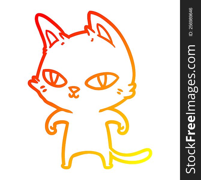 Warm Gradient Line Drawing Cartoon Cat With Bright Eyes
