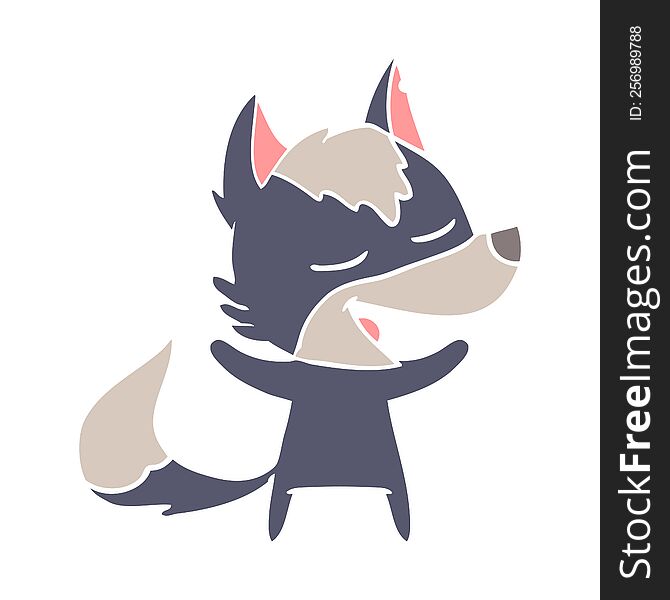 Flat Color Style Cartoon Wolf Laughing