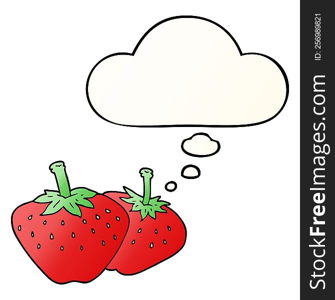 cartoon strawberry with thought bubble in smooth gradient style