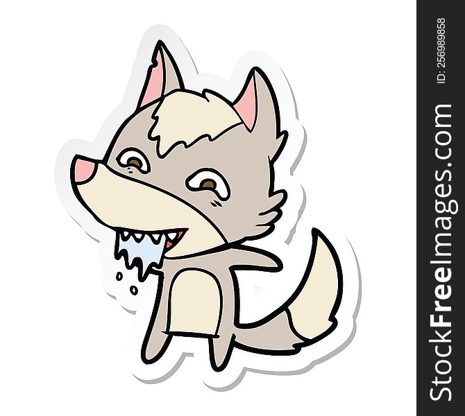 Sticker Of A Cartoon Hungry Wolf