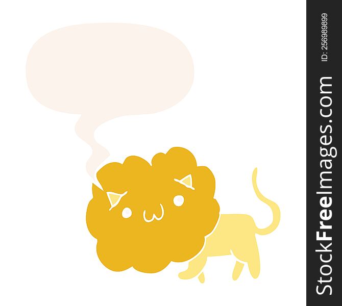 Cartoon Lion And Speech Bubble In Retro Style