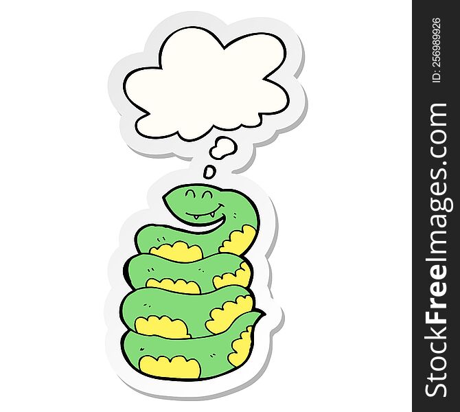 cartoon snake with thought bubble as a printed sticker