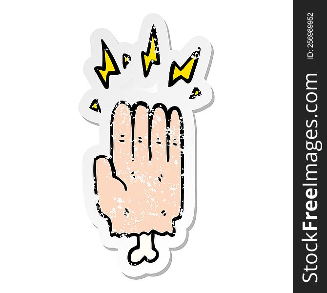 distressed sticker of a cartoon magic halloween zombie hand