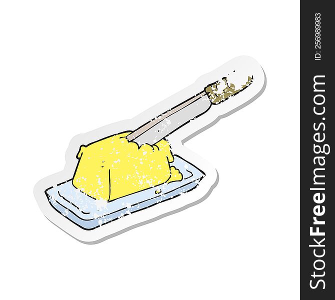 Retro Distressed Sticker Of A Cartoon Knife In Butter