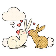 Cartoon Rabbits In Love And Thought Bubble In Comic Book Style Stock Photo